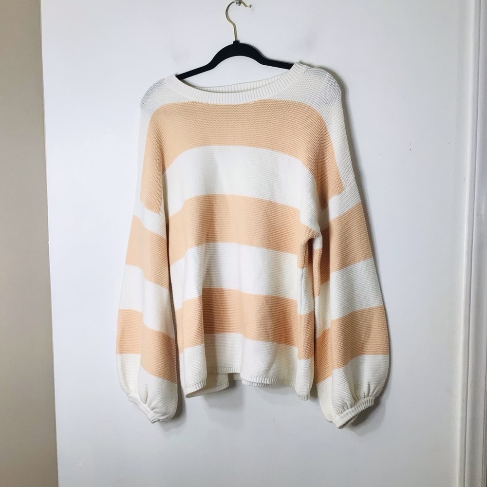 Sabo Australian sweater pullover women small orange white stripe cotton oversize - Picture 10 of 10